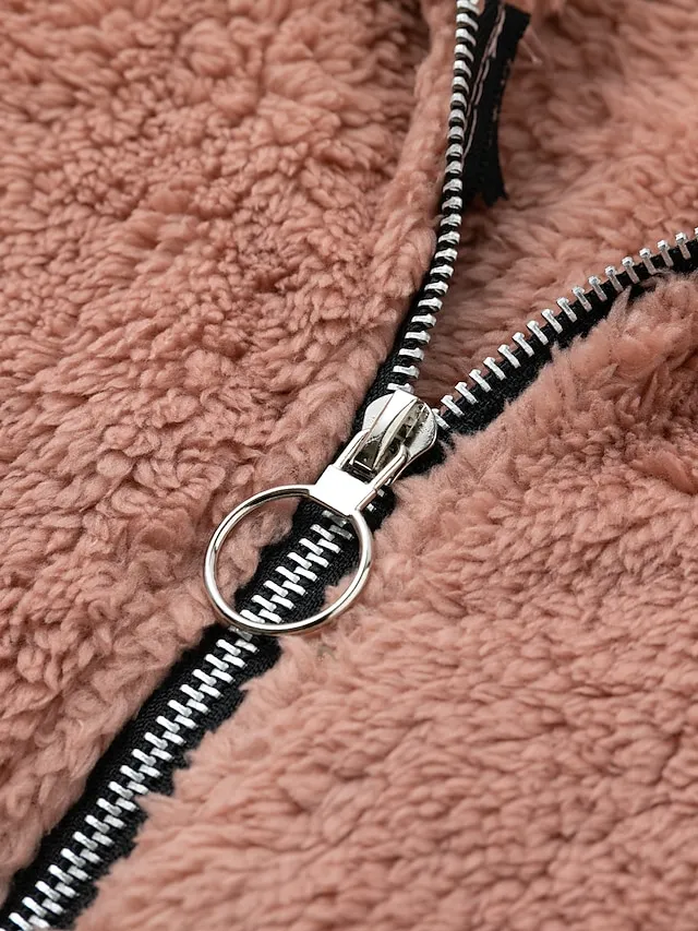 Women's Plus Size Teddy Coat Animal Cat Causal House Long Sleeve V Wire Regular Fall Winter Green Pink Dark Gray L XL XXL 3XL 4XL / Loose Fit