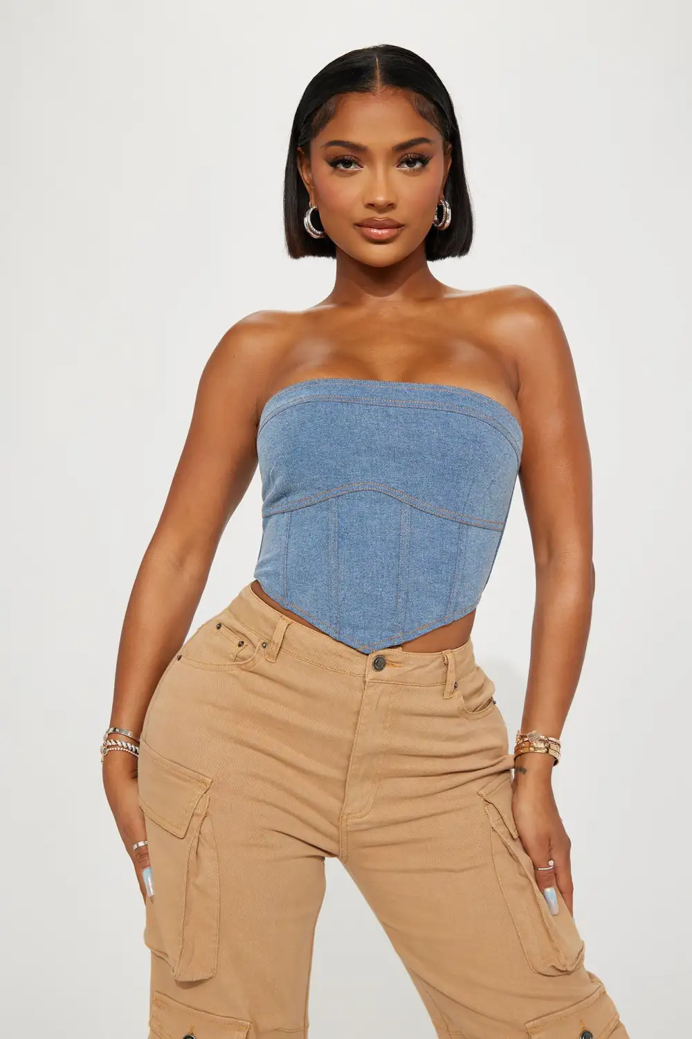 Fueling Temptations Denim Corset Top - Light Wash