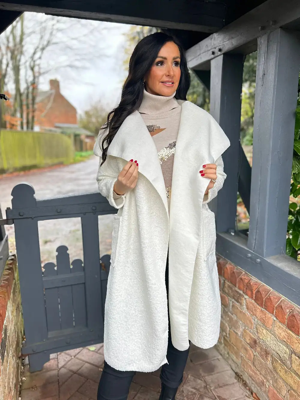 Winter White Waterfall Boucle Coat Esther