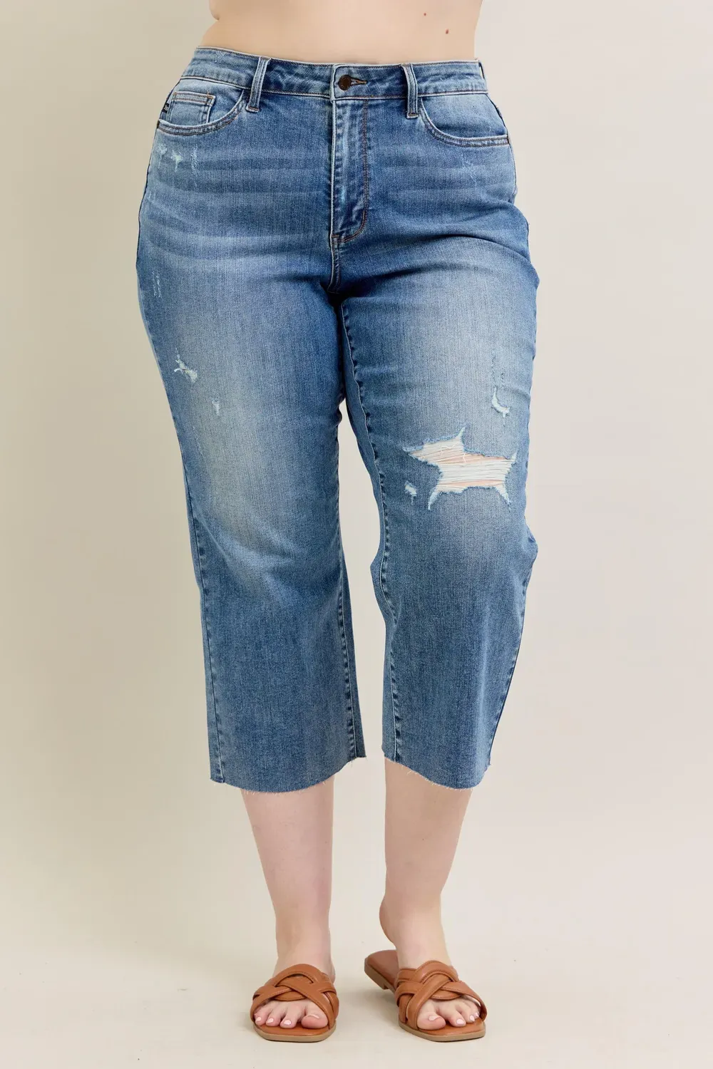 Daily Loose Worn-Out Holey Dark Blue Trousers