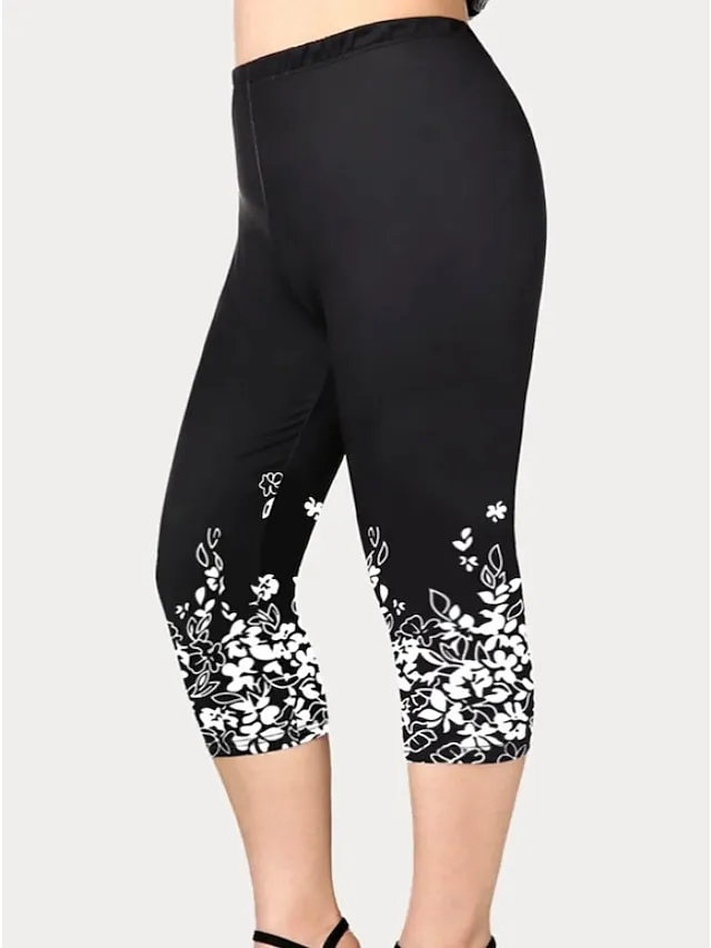 Women's Plus Size Curve Leggings Print Floral Sporty Yoga Casual Daily Natural Calf-Length Spring Summer Green Black Purple L XL XXL 3XL 4XL