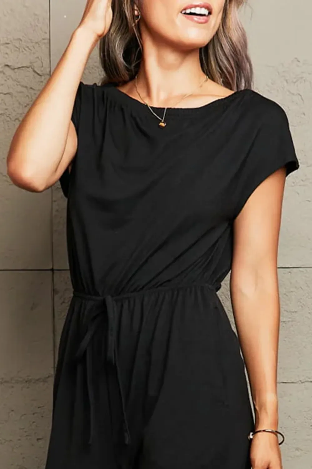 Black Daily Waist-Cinching Versatile  Jumpsuit