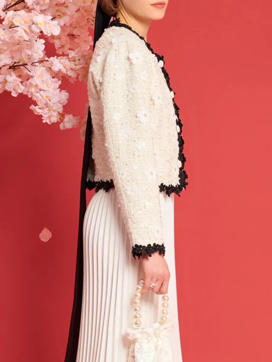 Casual Enflower Tweed Jacket