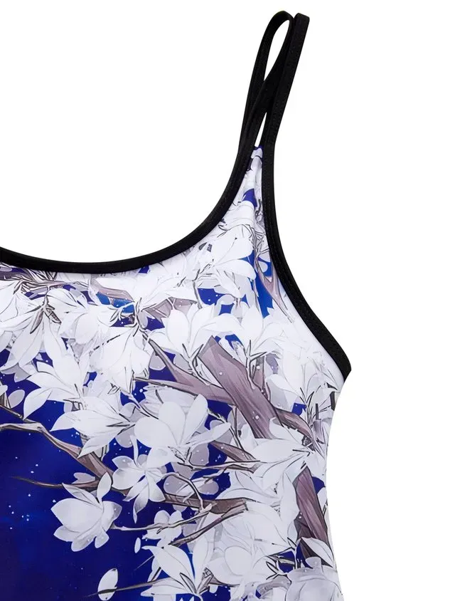 Vacation Floral Printing Scoop Neck Tankinis Two-Piece Set