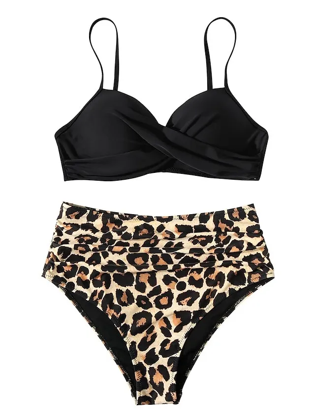 Women's Swimwear Bikini Normal Swimsuit 2 Piece High Waisted Plain Black Pink Purple Green Rose Red Bathing Suits Sports Beach Wear Push Up