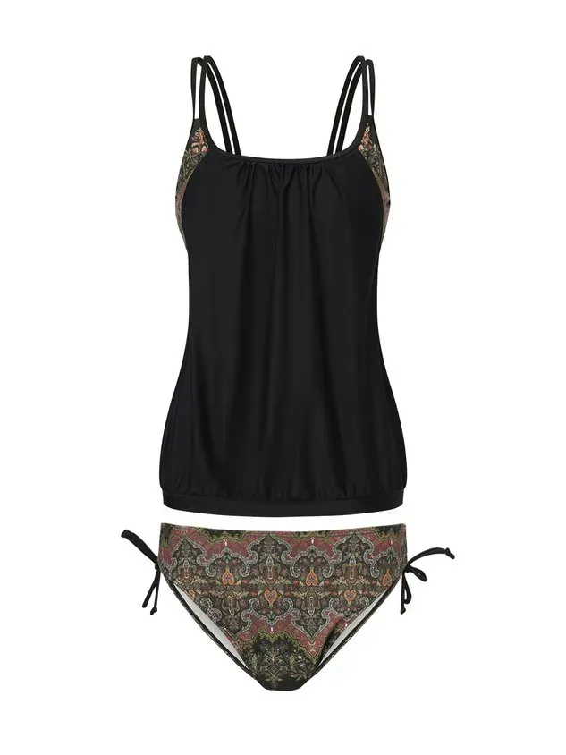 Vacation Ethnic Printing Spaghetti Tankinis Two-Piece Set