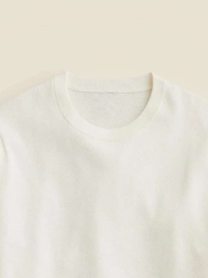 White Short Sleeve Knit Sweater