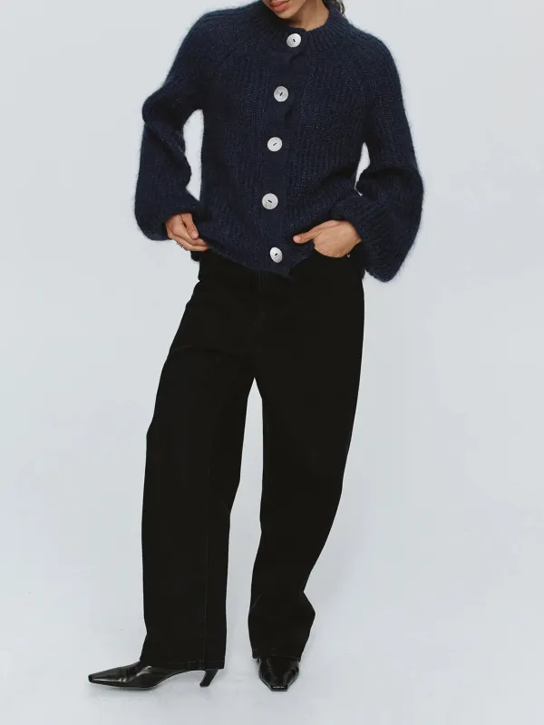 Casual Style Long Sleeve Cardigan Navy