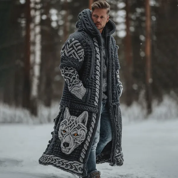 Men's Viking Style Celtic Knot Wolf Head Cardigan