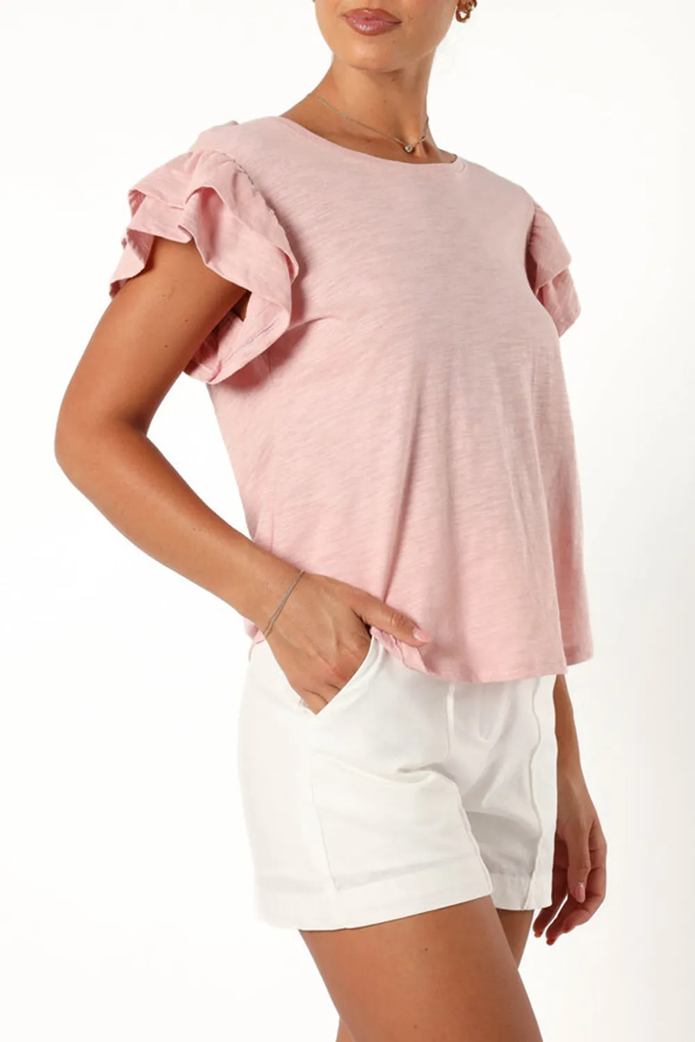 DUSTY PINK FRILL SLEEVE TEE