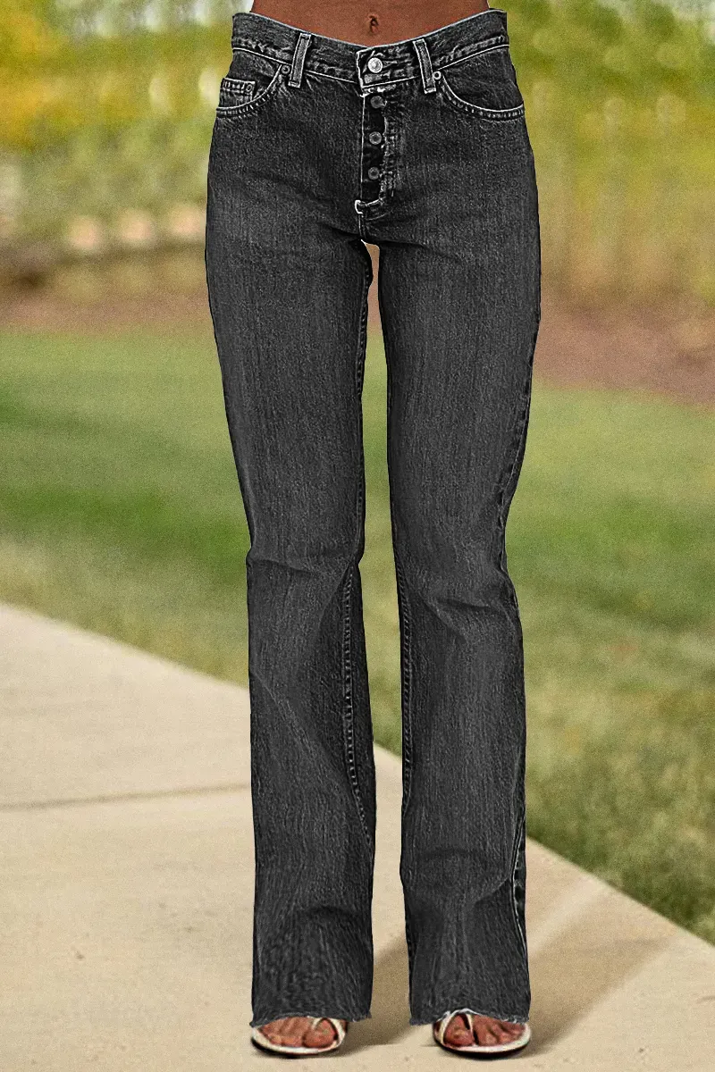 Button Fly Mid Waist Straight Leg Jeans