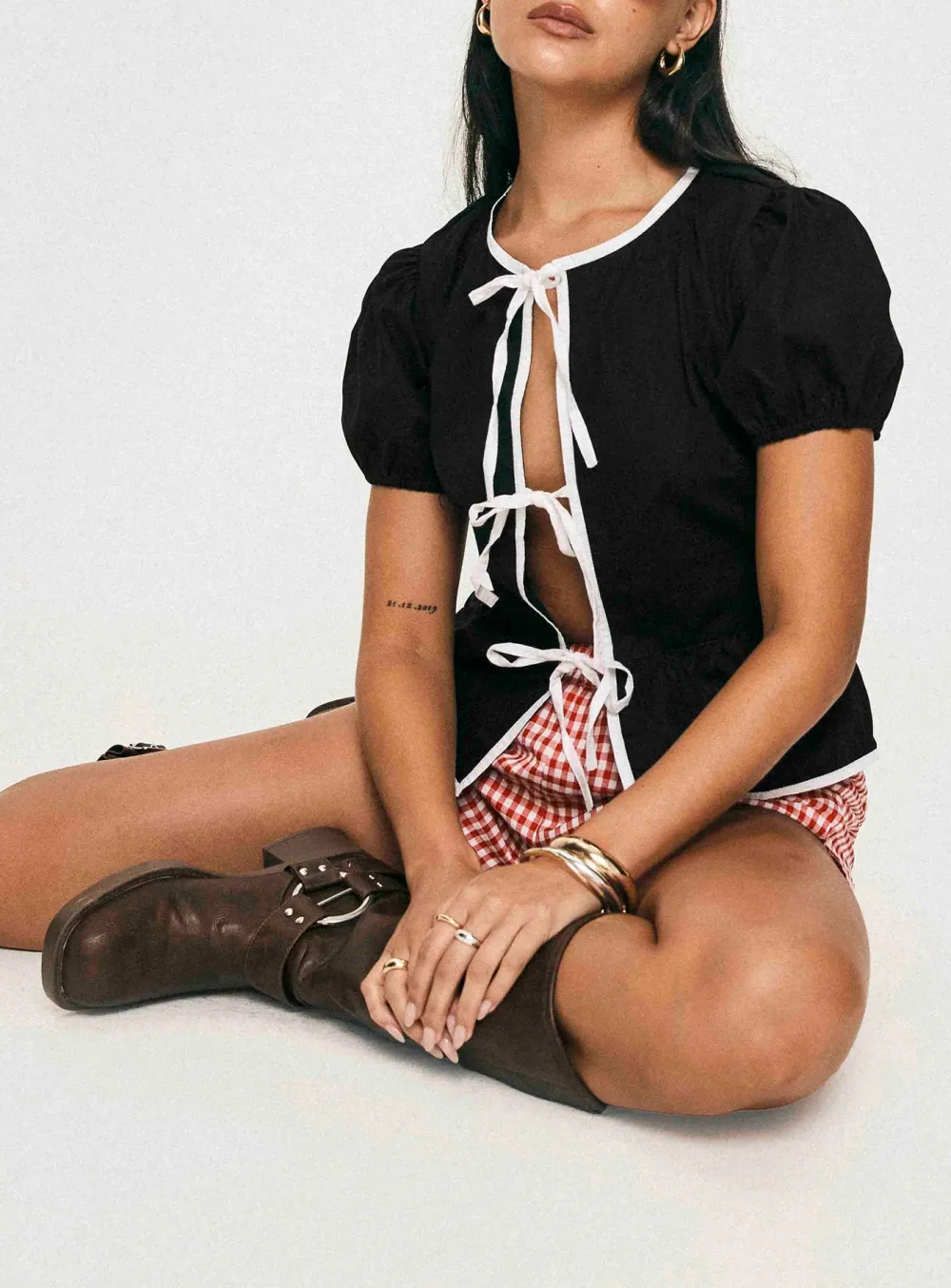 Red Puff Sleeve Peplum Shirt