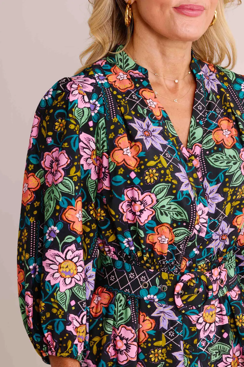 Multicolored Floral Print Long Sleeve Dress