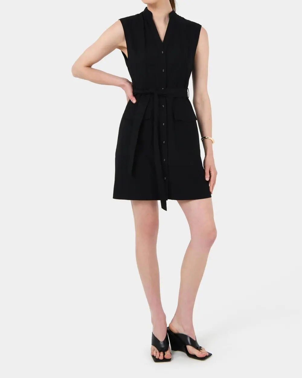 Mandarin Collar Utility Tie Dress