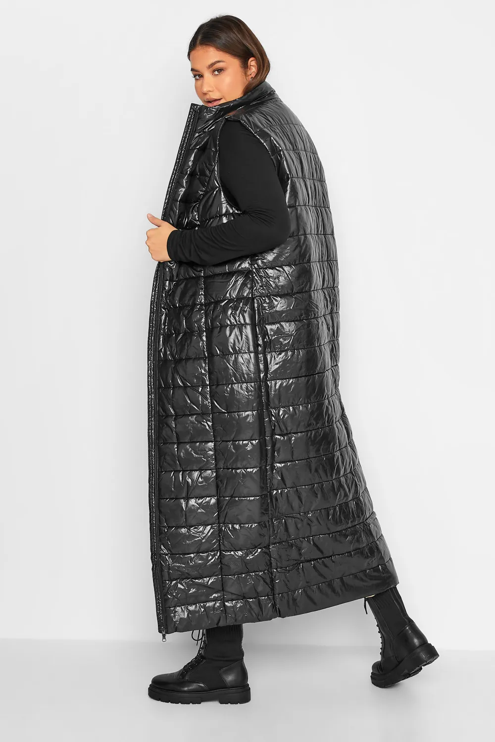 LTS Tall Black High Shine Maxi Puffer Gilet