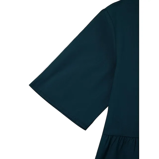 Women's Casual Dress Cotton Dress Swing Dress Midi Dress Cotton Basic Casual Outdoor Daily Crew Neck Pocket Smocked Half Sleeve Summer Spring Fall 2023 Loose Fit Light Blue Black White Pure Color S M