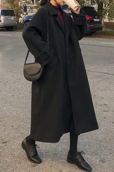 Hepburn Solid Faux Woolen Lapel Coat