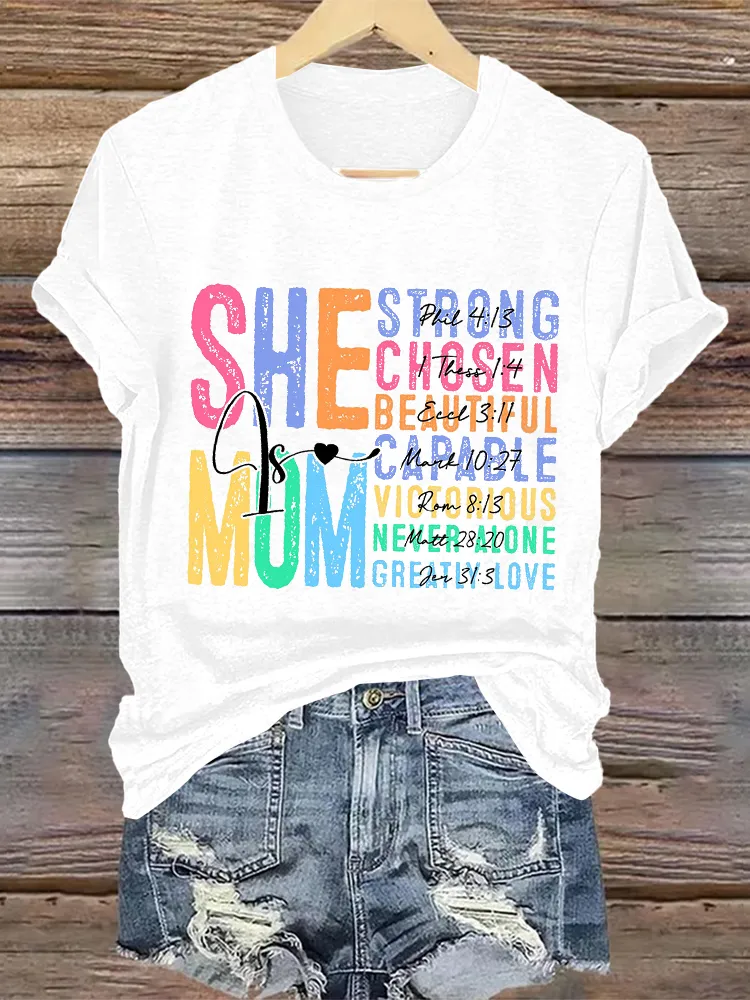Women'S She Mum Strong Chosen Beautifyl Capable Victorious Never Alone Greatly Love Printed T-Shirt