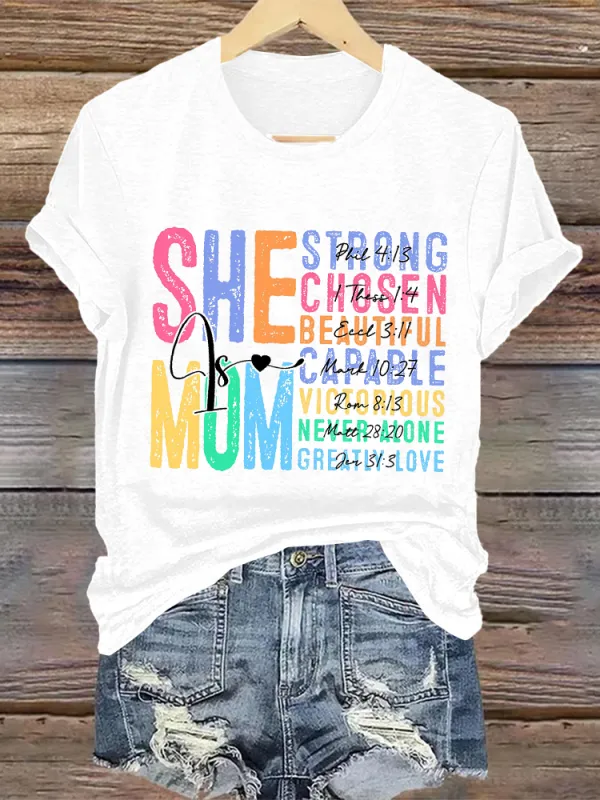 Women'S She Mum Strong Chosen Beautifyl Capable Victorious Never Alone Greatly Love Printed T-Shirt