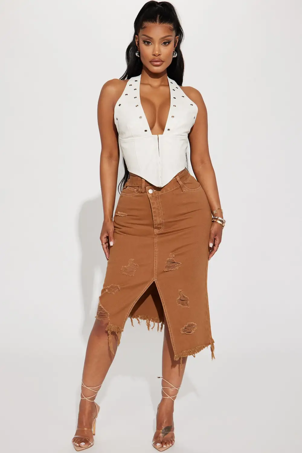 Kairo Faux Leather Corset Top - Cream