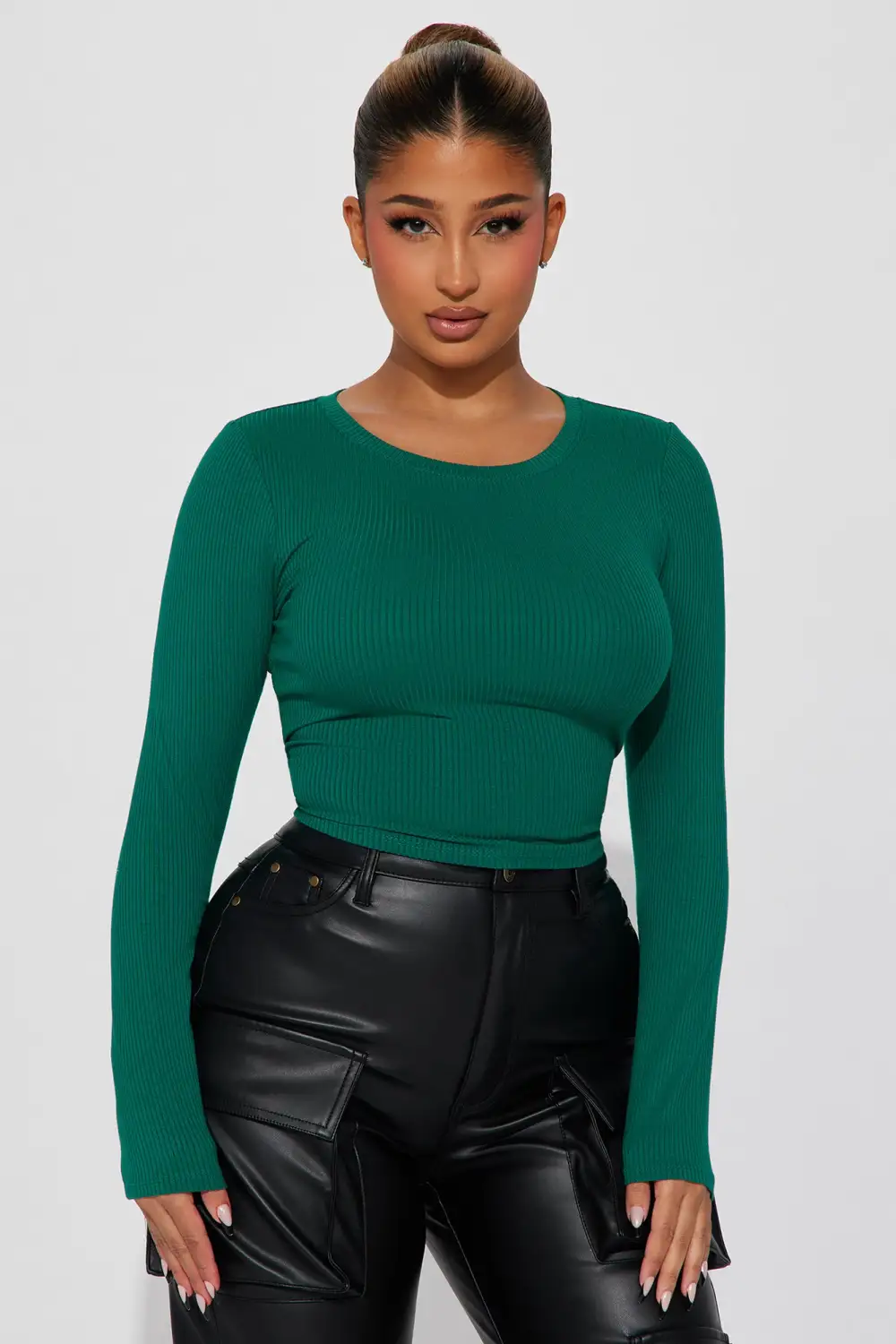 Jaclyn Cropped Long Sleeve Top - Teal