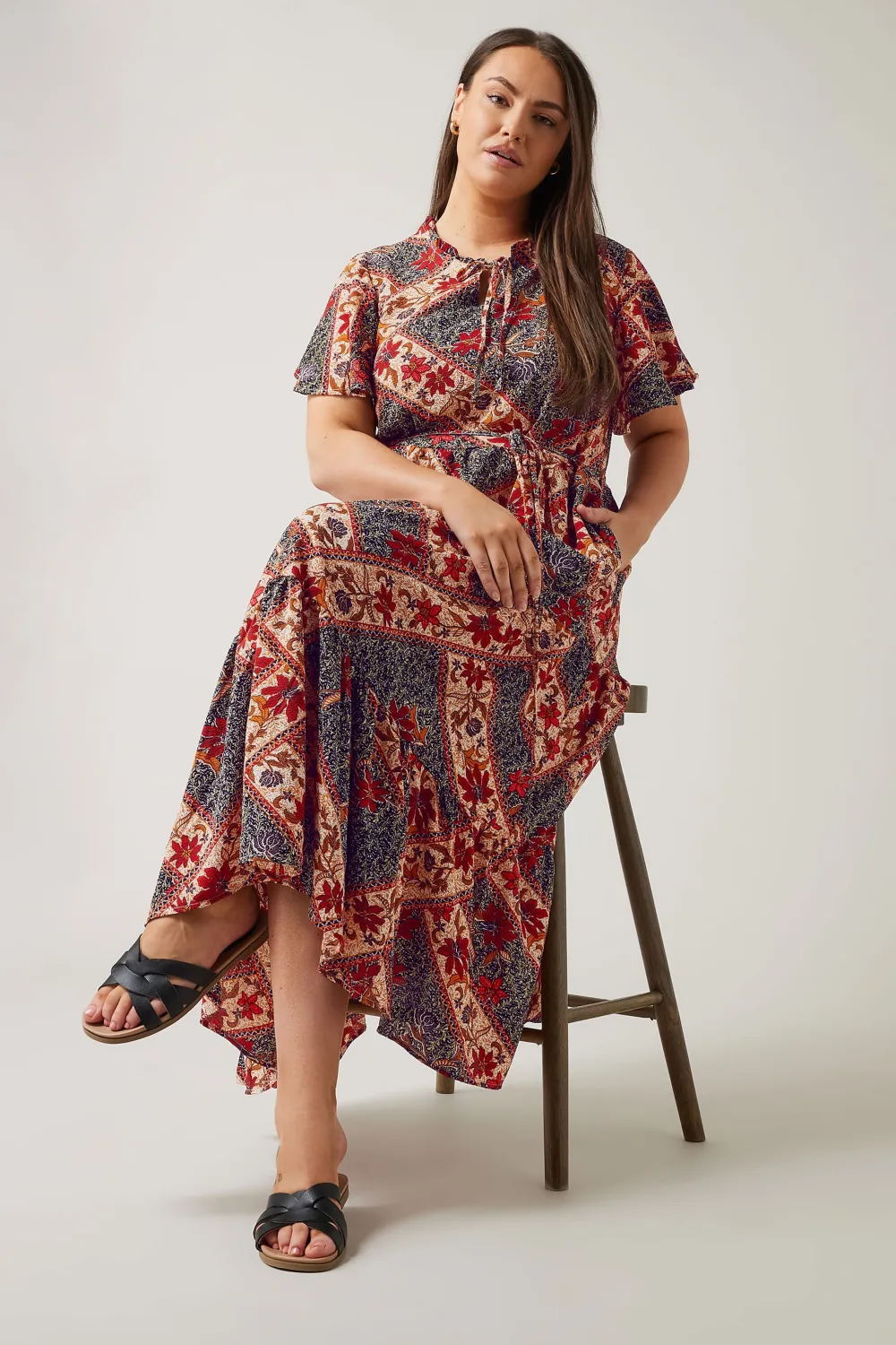 Evans Red Floral Print Smock Maxi Dress