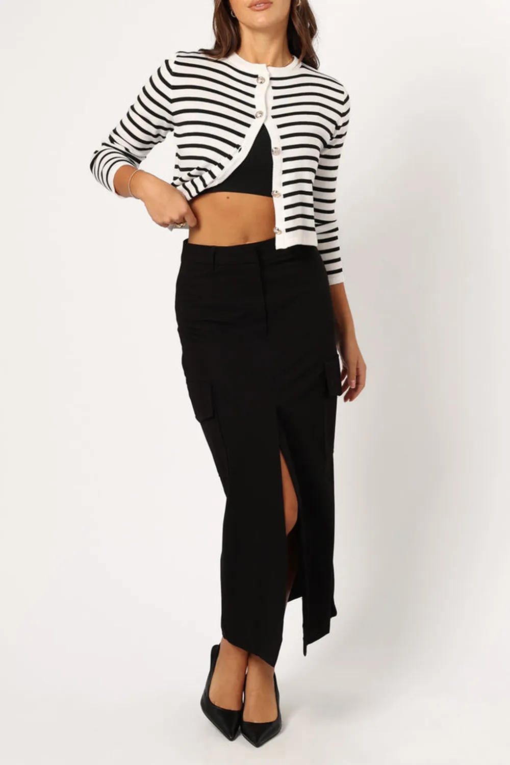 LEISURE MIDI HEM SLIT SKIRT