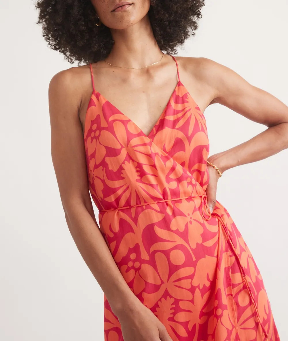 Coral Floral Wrap Maxi Dress
