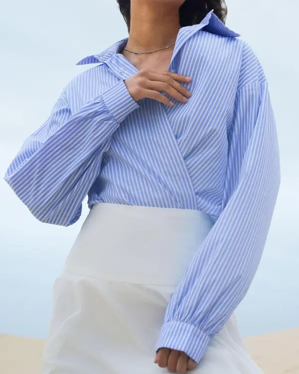 Stripe Shirt -Blue & Ivory Striped Pattern