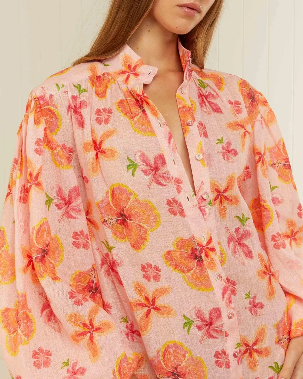 Linen Stand-Up Collar Dress