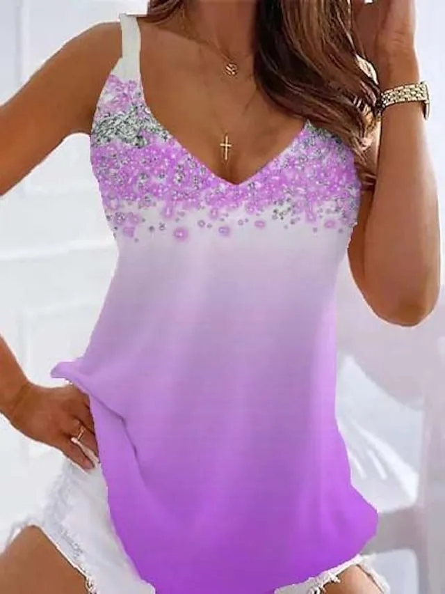 Women's Tank Top Going Out Tops Summer Tops Pink Dusty Rose Blue Graphic Print Sleeveless Casual Holiday Tunic Basic V Neck Regular Fit