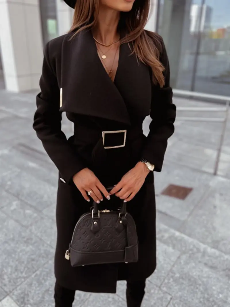 Belted long sleeve big collar Coat
