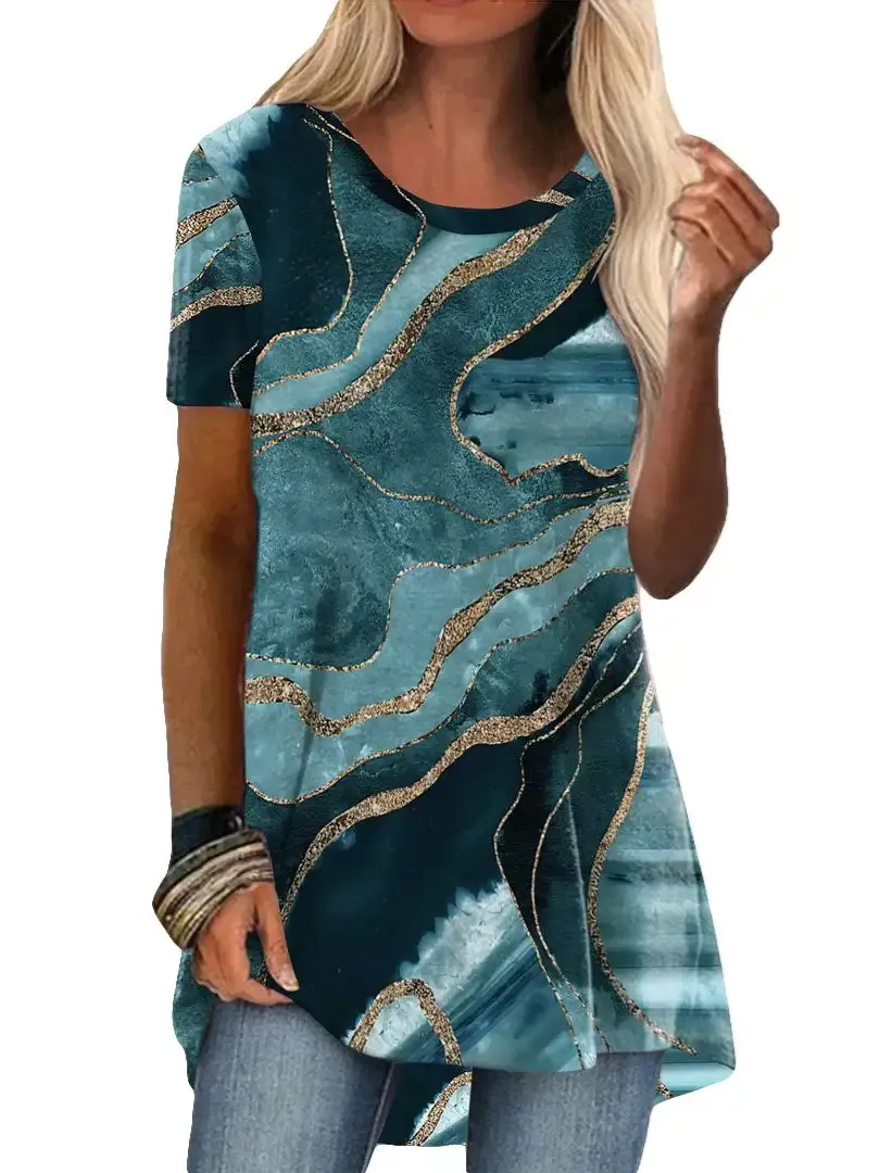 Women's Floral Printed Short Sleeve Scoop Neck Tops