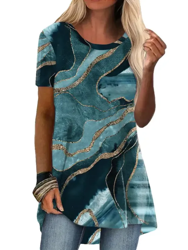 Women's Floral Printed Short Sleeve Scoop Neck Tops