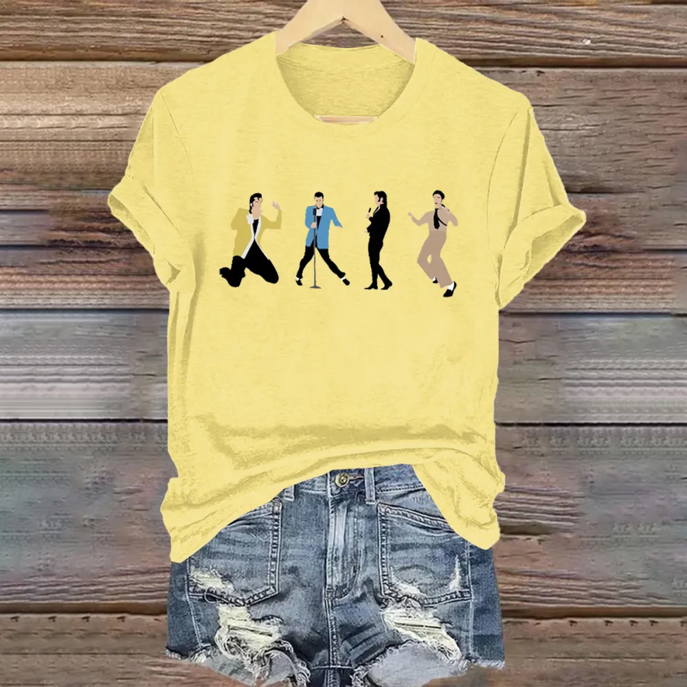 Women's The King Print Short Sleeve Round Neck Cotton T-Shirt