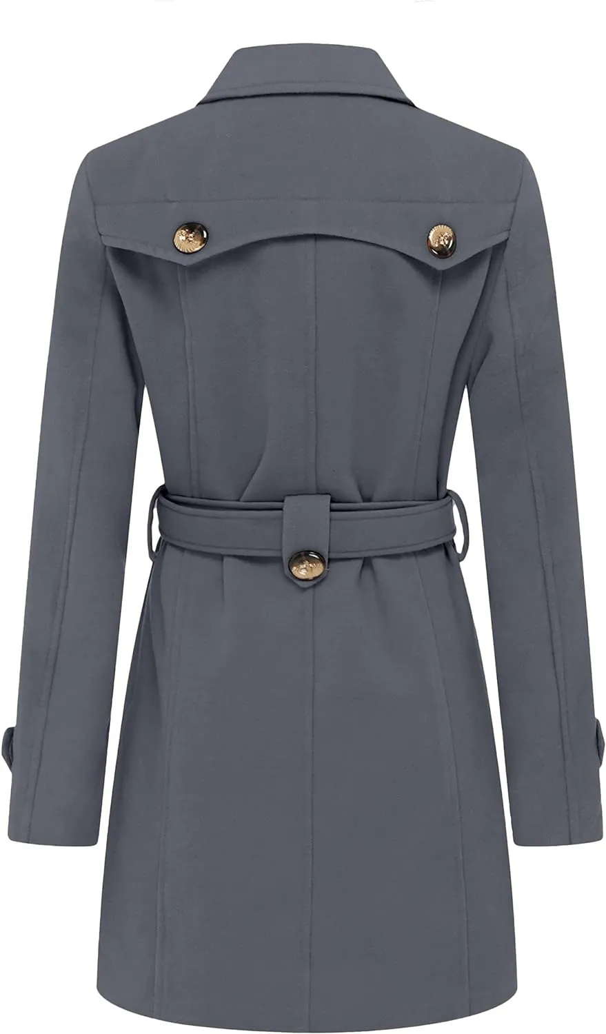 Women's Double Breasted Pea Coat Winter Mid-Long Trench Coat with Belt