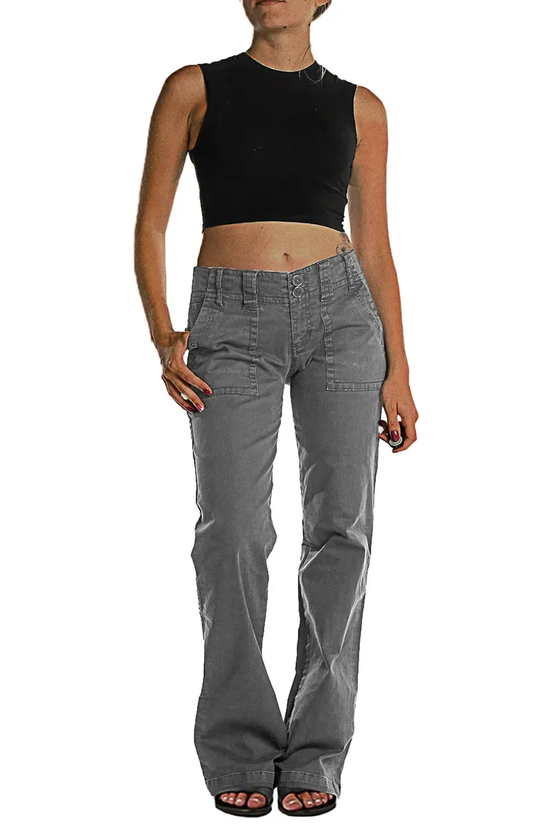 Double Button Mid Waist Straight Leg Pants