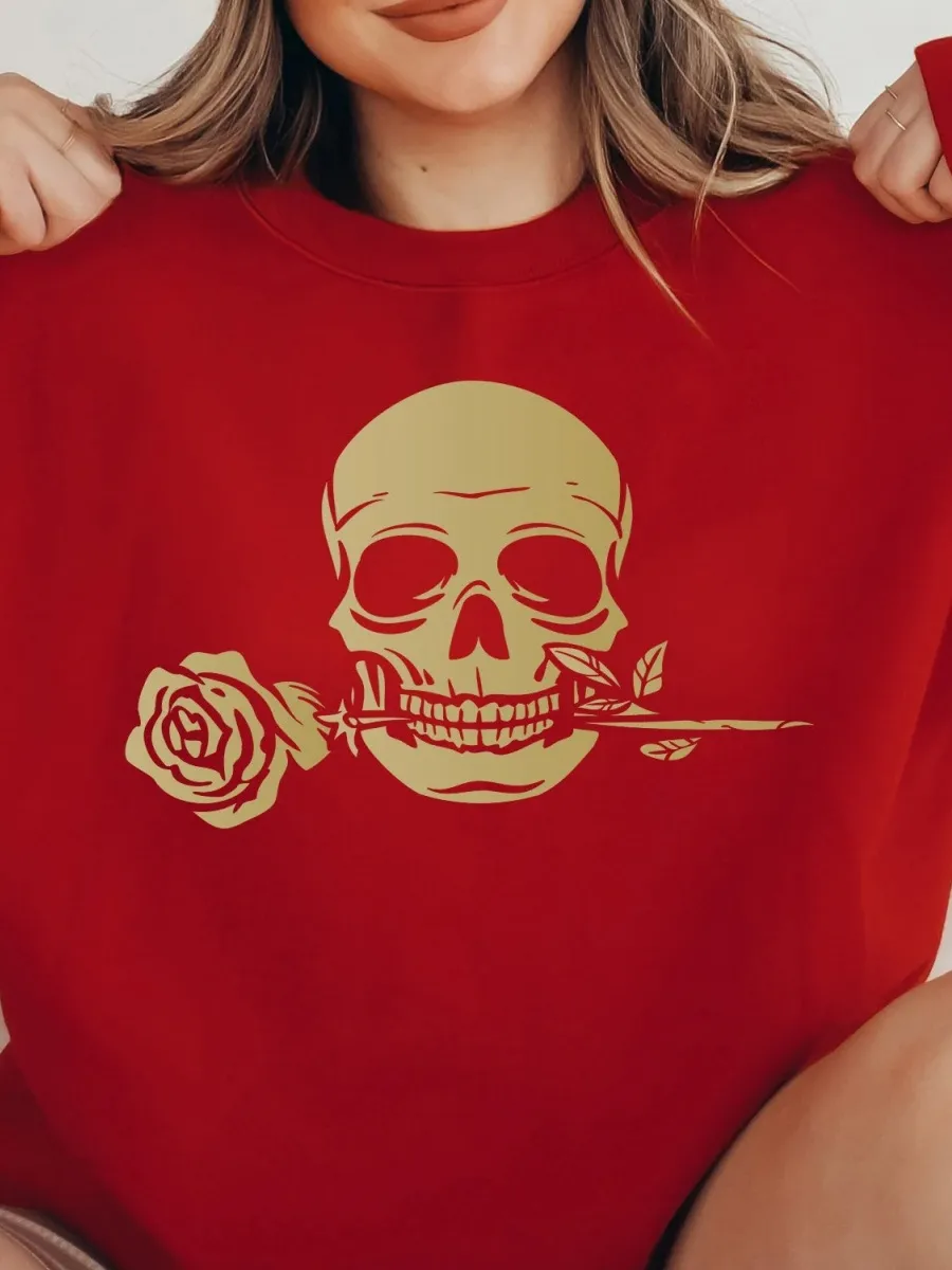 Skull And Rose Print Sweatshirt