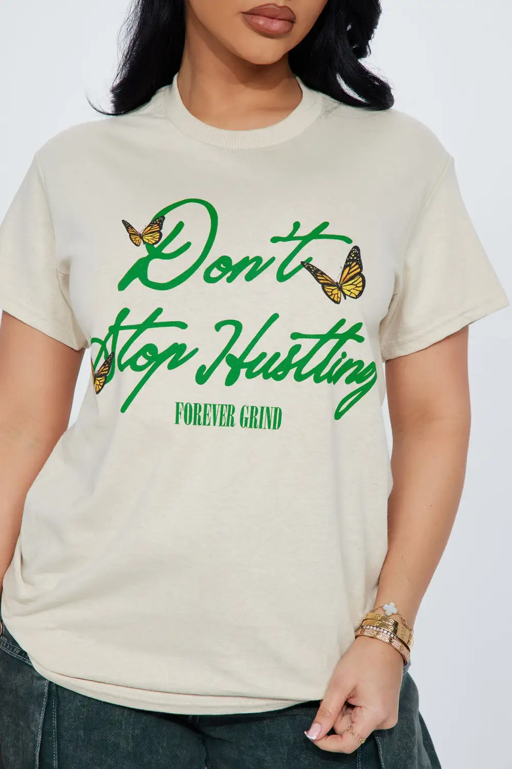 Don't Stop Hustling Graphic Tshirt - Khaki