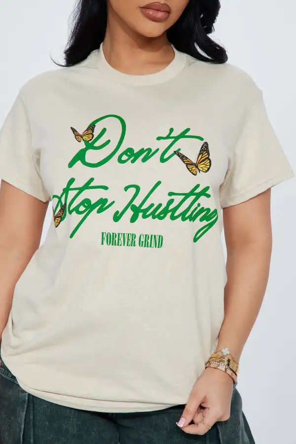 Don't Stop Hustling Graphic Tshirt - Khaki