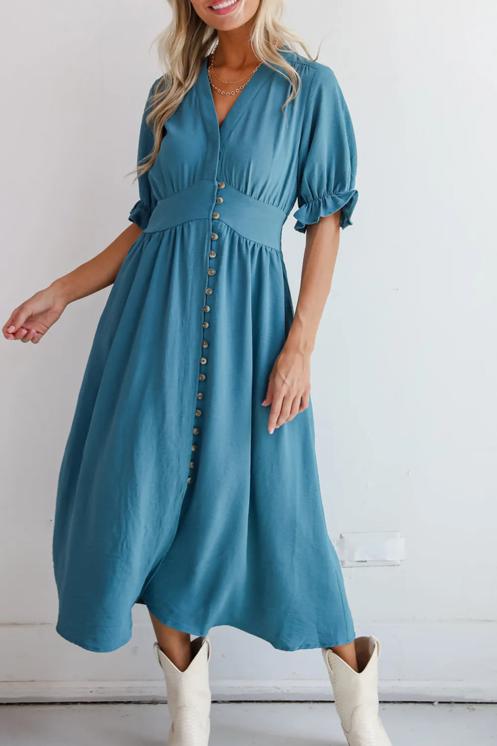 Exceptionally Graceful Teal Midi Dress