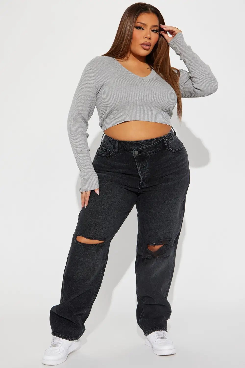 Sheila Ribbed Crop Sweater - Heather Grey