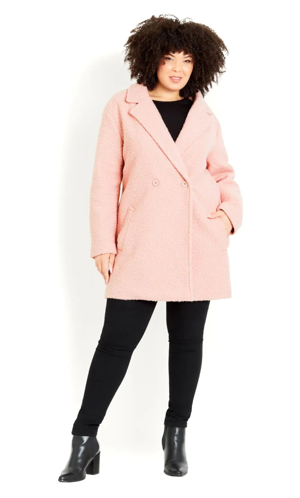 Evans Pink Boucle City Coat