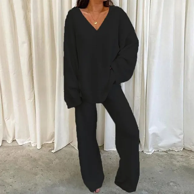 Women's Fleece Lounge Sets 2 Pieces Solid Color Fluffy Fuzzy Warm Pajama V Neck Long Sleeve for Fall Winter White S 3XL