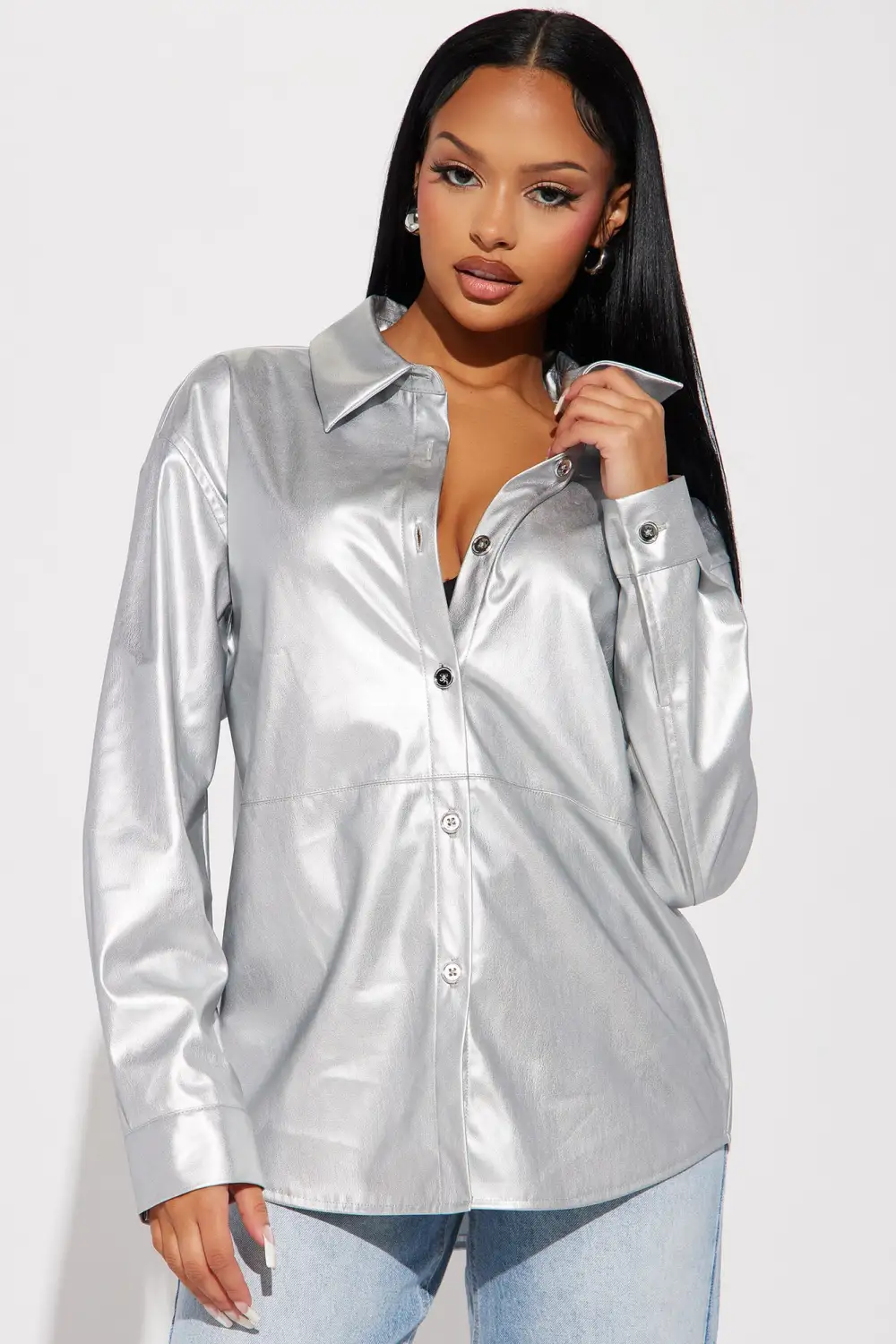Other Worldly Faux Leather Shirt - Silver