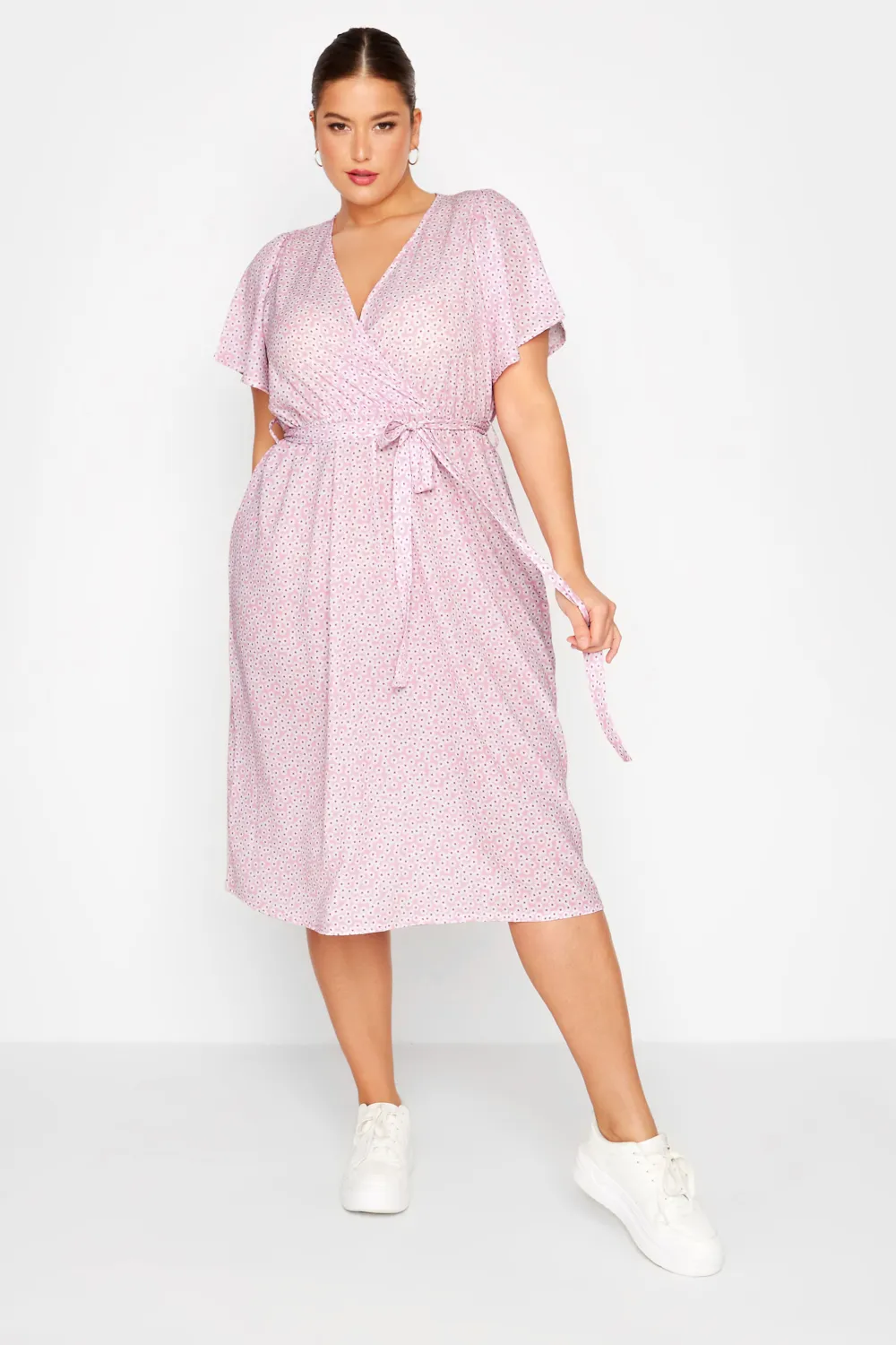 YOURS Curve Pink Ditsy Floral Print Wrap Dress