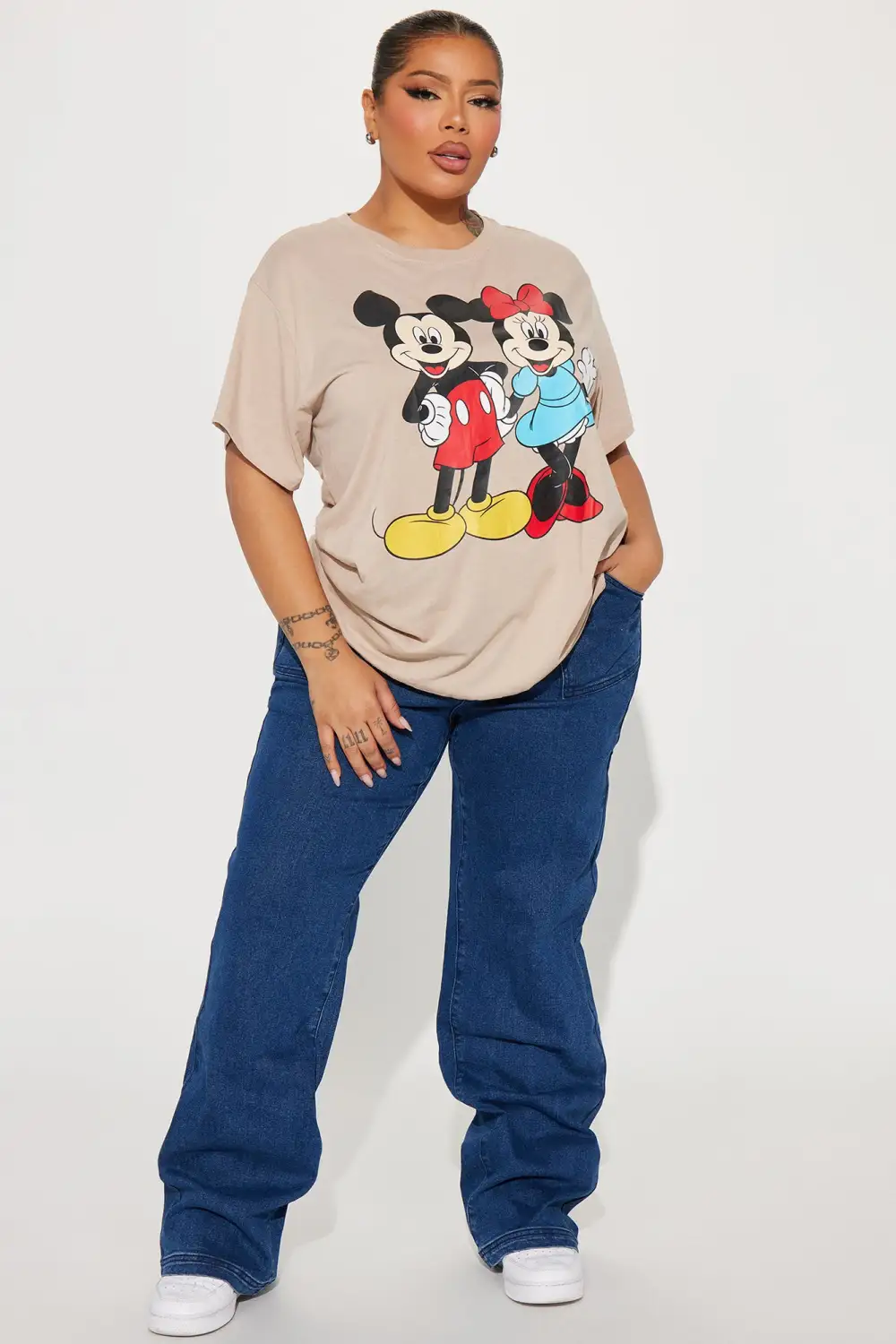Mickey And Minnie Mouse Graphic Tee - Taupe