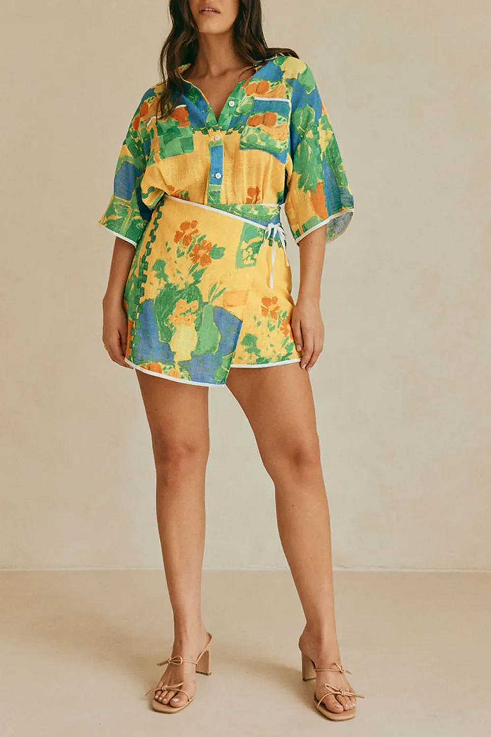 Floral Print Wrap Style Short Sleeve Top