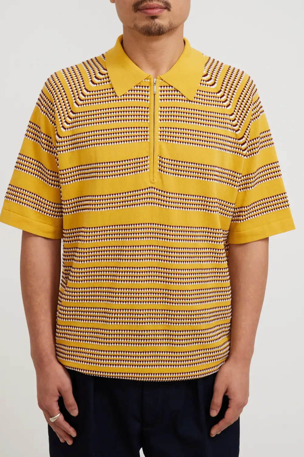 Half Zip Knit Polo Jacquard Yellow