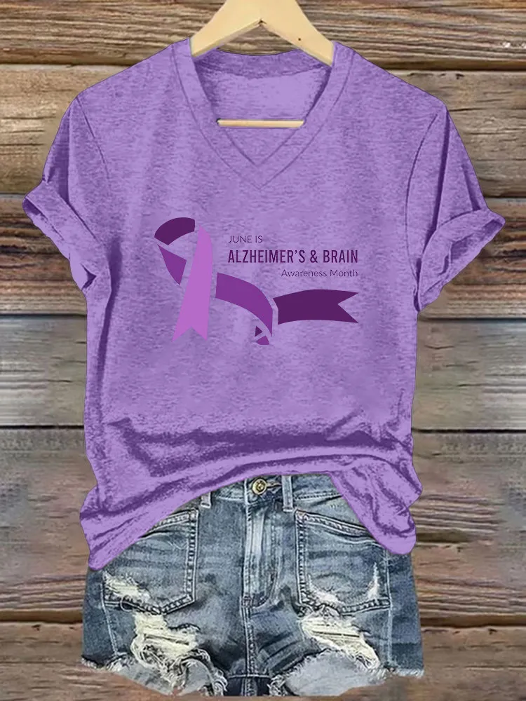 Women's I Will Remember For You Dementia Alzheimer's Disease Awareness Printed V-Neck T-Shirt